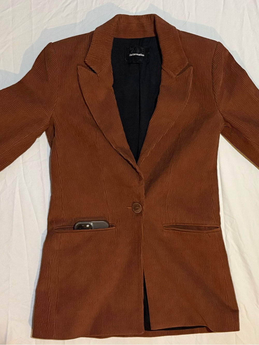 Reformation Brown Corduroy Single-Button Blazer
